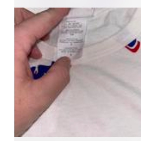 Champion All Over Logo Script Print T Shirt White Blue Red Small - Picture 6 of 7